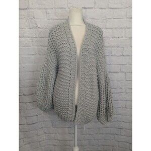 O & O Chunky Knit Open Front Cocoon Cardigan Gray Size S Comfort Cozy Cabin